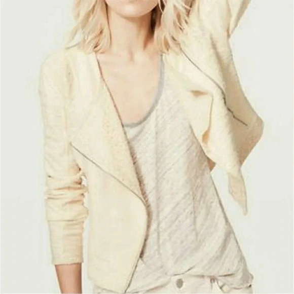 Lou & Grey Hint of Lace Moto Jacket Medium White Ivory - Picture 2 of 7